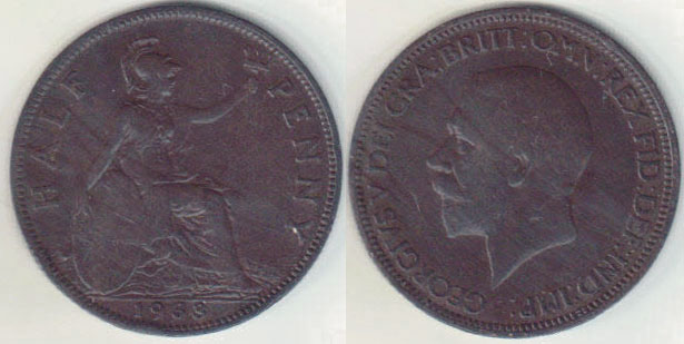 1933 Great Britain Half Penny A008149